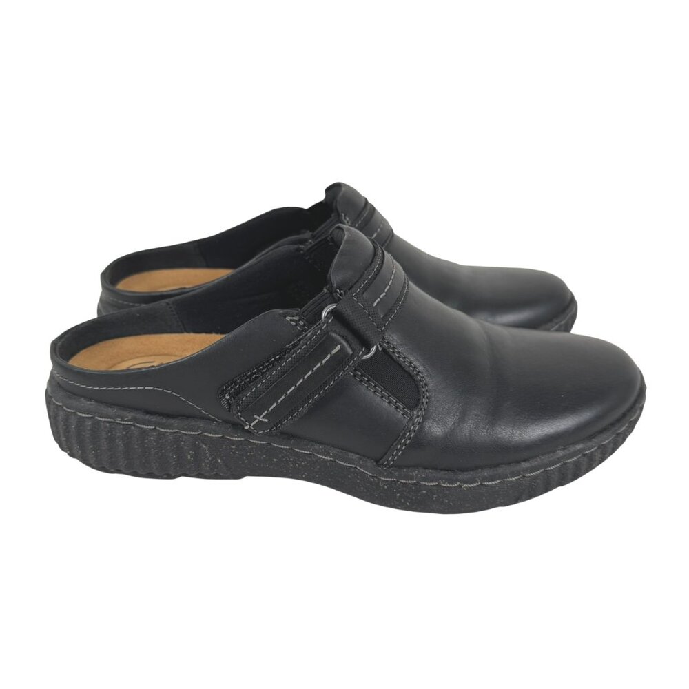 Clarks Caroline May Top Stitched Strapped Leather‎ Clogs Size 7.5 Black SA-60